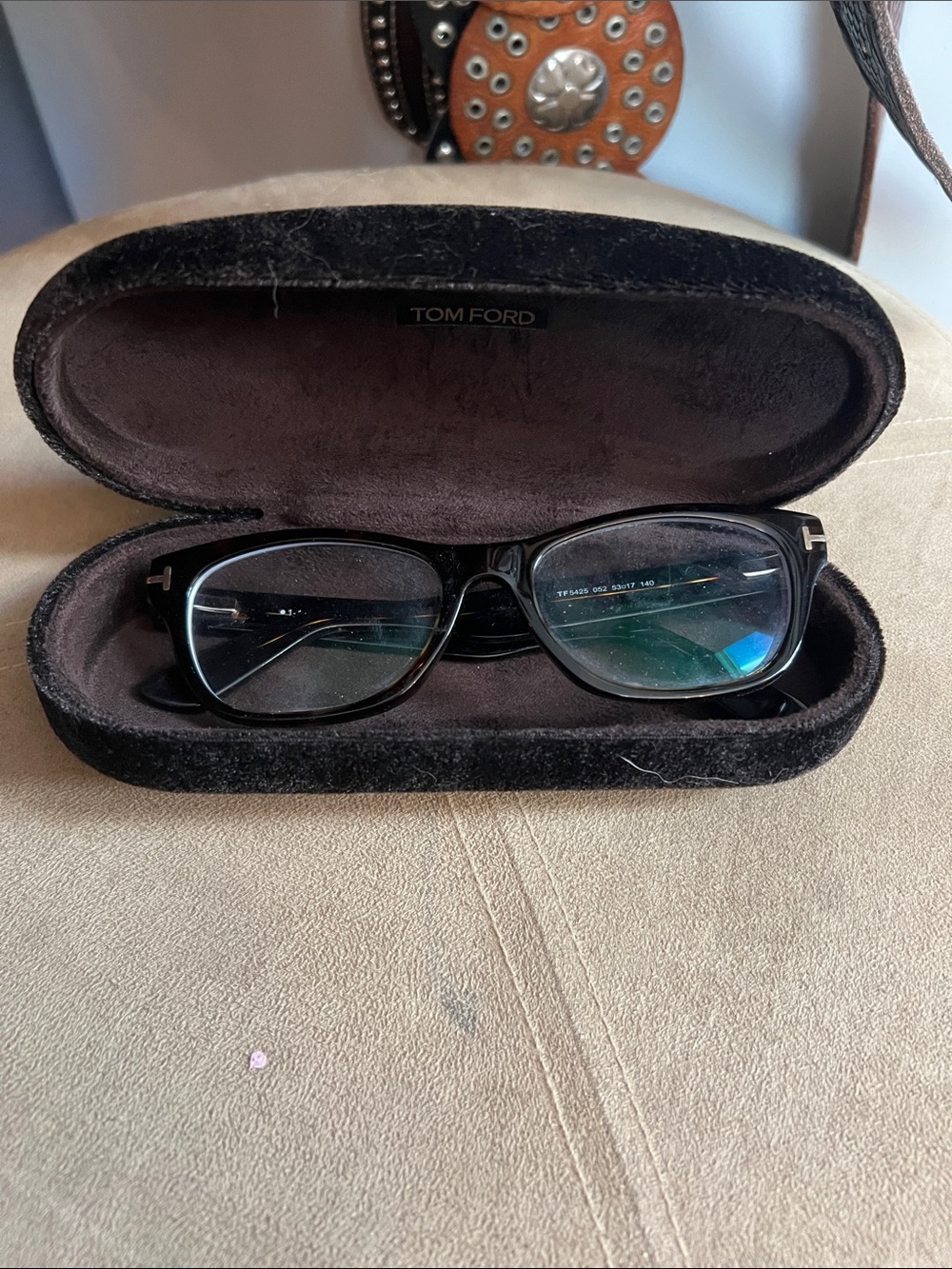 Tom Ford dark brown tort Rectangular Eyeglasses with Signature 'T' Temples